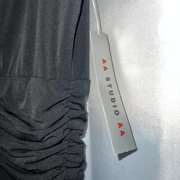 AA Studio black V neck Maxi Dress Gathers At Waist Size 10 petite - Picture 3 of 6